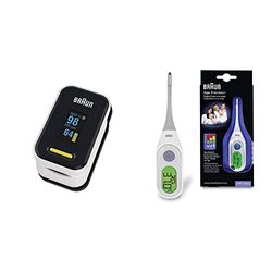 Braun Oxímetro de pulso 1 de (saturación de oxígeno, nivel de oxígeno en sangre, precisión clínica, dispositivo médico certificado) YK-81CEU & Termómetro digital con Age Precision, PRT2000