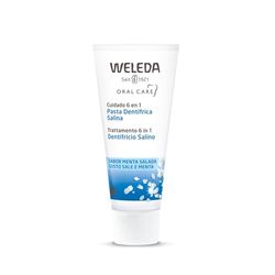 Weleda - Pasta de dentes salina, cuidado 6 em 1, limpa em profundidade, neutraliza os ácidos ocivos e evita a cárie, hálito fresco, 100% natural, sabor hortelã salgada, vegana, sem flúor - 75 ml