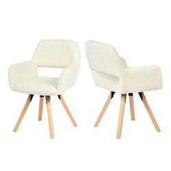 MEUBLE COSY Lot de 2 Chaises de Salle à Manger Pivotant Fauteuil Coiffeuse Rembourrée en Boulette Pieds en Bois Massif pour Cuisine Salon Chambre Bureau, Beige
