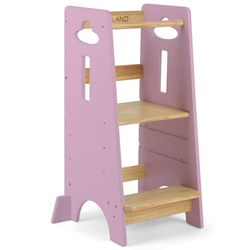 COSYLAND Torre de Aprendizaje para Niños - Torre de Aprendizaje de Madera para Bebés de 1 a 6 Años - Altura Ajustable en 3 Niveles - 85CM, Madera y Rosa