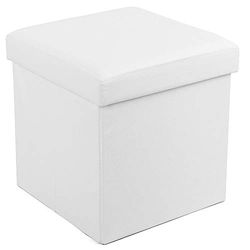 SONGMICS Banqueta dobrável com compartimento para armazenamento (couro de imitação, 38 x 38 x 38 cm), cor branca LSF103