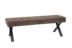 Hela Tische, Banco de sala de jantar com estofamento Softex de aspeto vintage castanho, pernas metálicas em X cor antracite, 140 x 45 x 48 cm