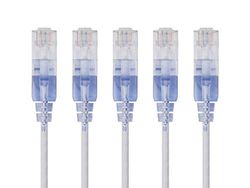 Monoprice Cabo de conexão Ethernet Cat6A, RJ45 sem enganchos, 550 MHz, 10G, UTP, fio de cobre puro nu, 30 AWG, embalagem de 5, 2 pés, branco, série SlimRun