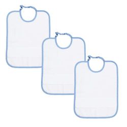 Filet - Lot de 3 bavoirs maternels avec élastique | en éponge blanche avec toile Aida à broder | Bord à carreaux teint en fil bleu clair | fabriqué en Italie