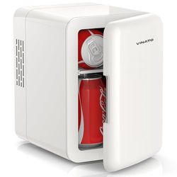 VINATO Mini Frigo 4 L, Mini Réfrigérateur de Chambre, Réfrigérateur de Camping AC/DC, Réfrigérateur Portable pour la Voiture, les Boissons, la Nourriture, la Beauté, le Bureau, le Dortoir