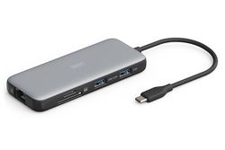 DIGITUS Station d'accueil USB-C - 8 Ports - 2X HDMI UltraHD 4k/60Hz - 2X USB-A 3.2 Gen2-1x USB-C 100W PD 3.0-1x RJ45 - Double Lecteur de Cartes - Gris