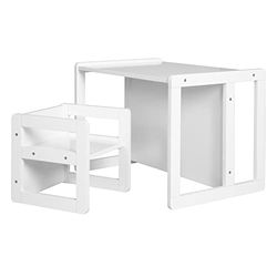 roba Conjunto de Mesa y Silla Reversibles para Niños - 3 Alturas de Asiento - Mesa Convertible en Banco – De 9 Meses a 10 Años - Madera Lacada en Blanco