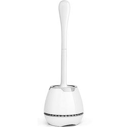 Cepillo de Inodoro y Soporte, Cepillo de Inodoro con Soporte ventilado y Mango Largo ergonómico, cerdas duraderas, Juego de depurador de Inodoro para Limpieza de baño (Blanco)