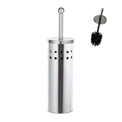 Relaxdays Brosse WC Ronde, Porte-Brosse, Brosse WC échangeable, Autonome, en Acier Inoxydable, argenté/Noir