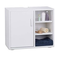 Relaxdays Mobile sotto-Lavabo, Mobiletto per Lavandino Bagno, 3 Ripiani, Armadietto, Anta Singola, Legno MDF, Bianco, 51x60x32 cm