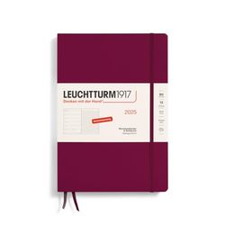 LEUCHTTURM1917 370479 Agenda semanal y cuaderno 2025, composición B5, tapa dura, planificador de 12 meses, 80 g, a rayas, Port Red