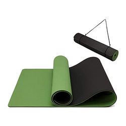 Yogamat, antislip en milieuvriendelijke TPE, sportmat met draagriem, gymnastiekmat voor pilates, workout, fitnessmat, 183 x 61 x 0,6 cm (groen-zwart)