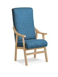Abuelo a Gusto - Silla Brazos de Madera, Respaldo Recto, Ideal para Personas Mayores, Movilidad Reducida o Dolor Espalda. Usada en residencia y geriátricos. Tamaño: 57x69x116 cm. (Natural, Azul)