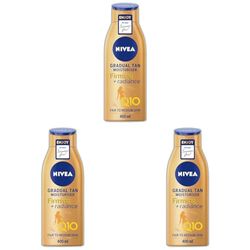 NIVEA Q10 Firming Plus Radiance Gradual Tan (400 ml), Tan Activating Firming Cream with Q10, Supports a Gradual Tan, Tanning Moisturiser for a Sun-Kissed Radiant Glow (Pack of 3)