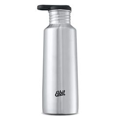 Esbit Drinking Bottle Pictor, acero inoxidable, sin BPA, color plateado y azul, 0,75 l y más, color plata, tamaño 0.75L, 7.7 x 7.7 x 22.8centimeters