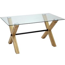 DRW Eettafel van MDF en glas in naturel en transparant, 150 x 80 x 76 cm