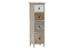 MIMBRE NATURAL Rustieke lademand van natuurlijk hout met vier laden, twee van glad en de andere twee, met geometrisch patroon. (24 x 24 x 78,5 cm)