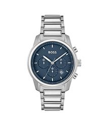 BOSS Chronograaf Quartz Horloge voor Mannen met Zilveren Roestvrij Stalen Armband - 1514007, Blauw, armband