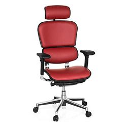 hjh OFFICE 652242 Fauteuil de Direction ERGOHUMAN Fauteuil de Bureau en Cuir Soutien Lombaire Flexible, Rouge