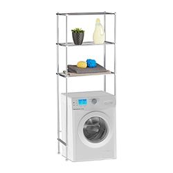 Relaxdays ombouwkast wasmachine, 3 planken, badkamerrek, HBD: 162 x 63 x 30 cm, van ijzer, robuust, zilverkleurig