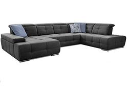 Cavadore Mistrel - Divano letto a U, facilmente smacchiabile grazie a al rivestimento Soft Clean, adatto a famiglie con bambini e animali domestici, 343 x 77 x 228 com, colore grigio scuro