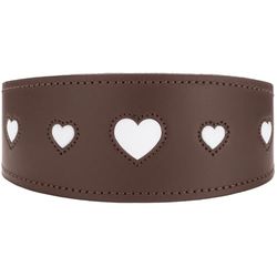 HUNTER Collare per levriero Love, colore: marrone/nero, morbida pelle bovina robusta, cuori cuciti singolarmente, forma più ampia, imbottita, alta, made in Germany, taglia 52