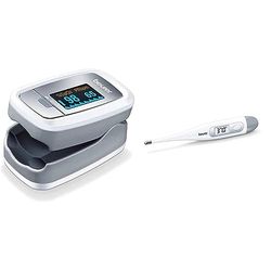 Beurer PO 30 - Oxymètre de pouls digital pour la mesure de la saturation en oxygène dans le sang et le pouls+ FT 09 Thermomètre numérique et corporel