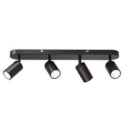 B.K.Licht Faretti da soffitto orientabili, attacco per 4 lampadine GU10 non incluse, plafoniera moderna in metallo nero opaco, lunga 55cm, lampada da soffitto per salotto, camera da letto o cucina