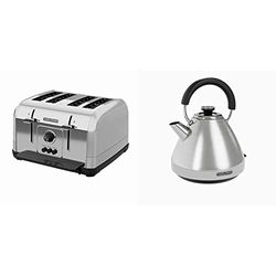 Morphy Richards 240130 Venture 4 Slice Toaster Brushed Stainless Steel & 100130 Venture Pyramid Kettle Brushed Stainless Steel