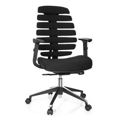 HJH Office obrotowe krzesło biurowe Ergo LINE II tkanina czarne podłokietniki ergonomiczne oparcie