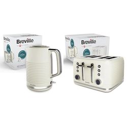 Breville Zen Electric Kettle and Zen 4-Slice Toaster | Cream & Silver Chrome [VKT251 + VTR028]