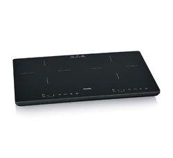 SEVERIN Placa de inducción doble, vitrocerámica, 10 niveles de potencia, pantalla táctil con función de temporizador, señal acústica y desconexión automática, 3.400 vatios, negro/cristal, DK 1033
