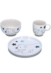 Sterntaler Baby Unisex kinderservies set porseleinen servies set 3-delig ijsbeer Elia - ontbijtset, babyservies - wit