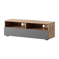 Selsey REDNAW - TV-meubel met lade/voor de woonkamer - 100 cm - wotan eiken ​​/ grijs glanzend