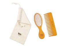 TEK - Kit da Borsetta: Spazzola Ovale Piccola e Pettine Piccolo Rado Arancioni con Custodia in Cotone, Handmade in Italy