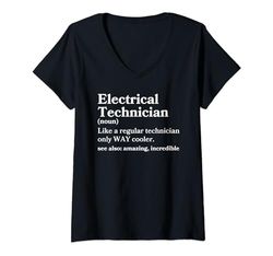 Donna Tecnico elettrico Definizione Divertente Maglietta con Collo a V