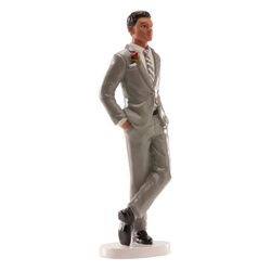 dekora - Figurine Mariage Homme Gilet Gris 16 cm – Décoration Gâteau Marié Élégant – Résine de Qualité – Idéal Pièce Montée, Wedding Cake, Cérémonie, Fête, Cadeau