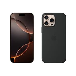 Apple iPhone 16 Pro Max (512 GB) - Desert titanium + Siliconenhoesje met MagSafe - Zwart