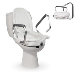 Mobiclinic®, Rehausseur WC Adulte, 17cm, avec accoudoirs rabattables et rembourrés, Couvercle, Adaptable aux Toilettes ovales, Ergonomique, Léger, Sécuritaire, Marque européenne, Modèle guadiana