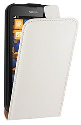 mumbi Echt leren flip case compatibel met Nokia Lumia 630/635 hoes leer tas case wallet, wit