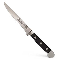 Güde Ausbeinmesser Serie Klingenlänge: 13 Cm Pom Schwarz Solingen-Coltello per disossare forgiato, Nero, Alpha-Doppio Collarino, Fatto a Mano in Germania, Chrome Steel