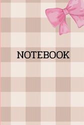 Cute Plaid Notebook for Women & Girls – Brown Checkered Journal with Pink Bow: A sweet and cozy 6x9 notebook with soft brown plaid and pink ribbon – ... moms, girls, journaling, and everyday use.