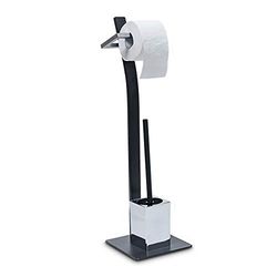 Relaxdays 10019104 Ensemble 2en1 Porte-brosse WC avec porte-rouleau papier toilette acier chromé salle de bain toilettes 70 x 20 x 20 cm, anthracite