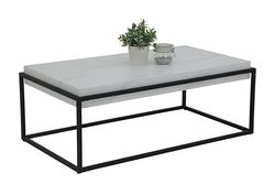 Hela, salontafel Carlos, dik tafelblad 10 cm, marmerlook wit, metalen frame gepoedercoat zwart
