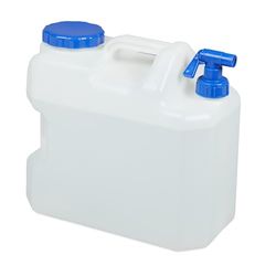 Relaxdays Vattenbehållare med kran, skruvlock med bred hals, dricksvattenbehållare camping, 18 l, plast, BPA-fri, vit