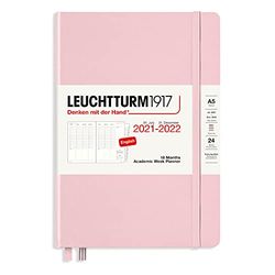 LEUCHTTURM1917 363893 Agenda scolaire hebdomadaire à couverture rigide Format moyen (A5), 18 mois, poudre, anglais