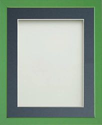 Frame Company Jellybean Range Green Wooden 7x5 inch Picture Photo Frame with Blue Mount for Image 6x4 inch * Choice of Colours & Sizes* Fitted with Perspex