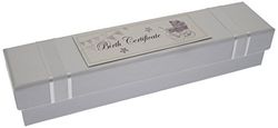 White Cotton Cards Handmade Birth Certificate Holder (Silver, Pram & Bunting), Cotton, 22.5 x5 x 4.3 cm