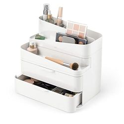 Umbra Glam Organizzatore cosmetico, Contenitore modulare con 3 cassetti e divisori Rimovibili, Bianco, Groß