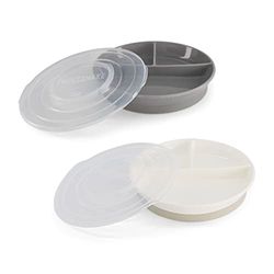 Twistshake 2X Baby Plato Dividido con Tapa Hermética | Plato Dividido Para Niños | Plato De Destete Sin Bpa | Plato De Comida | Blanco Gris